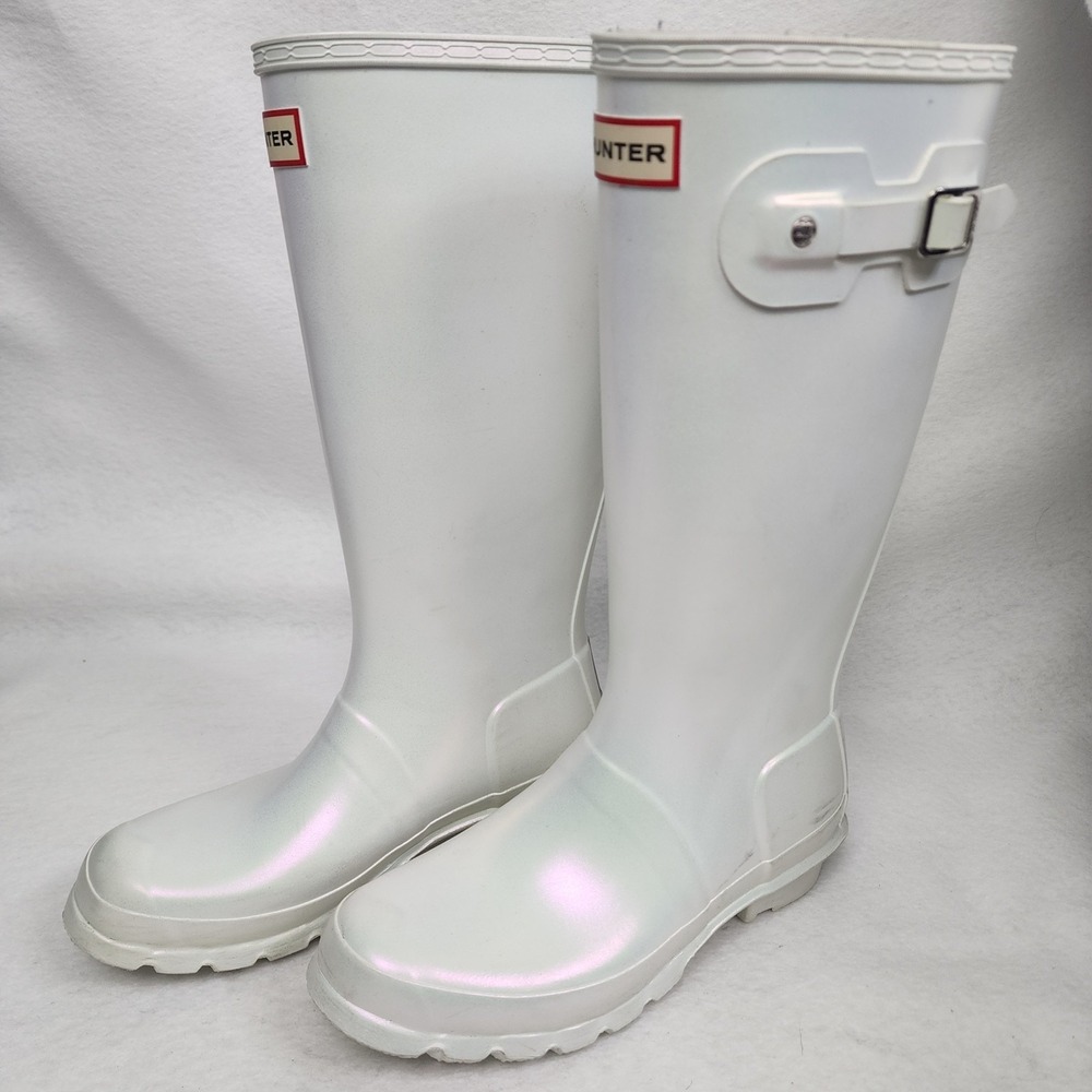 Hunter Original Tall Rain Boots Womens US 5/6 White Iridescent Rubber Waterproof